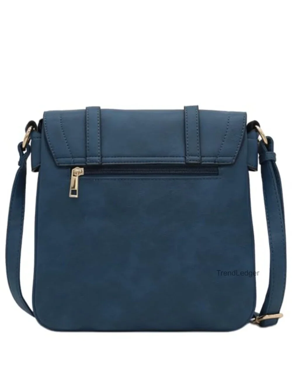 Large Flapover Crossbody Bag Faux Leather Adjustable Strap Double Compartment